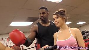Domme cuckolds in boxing gym for spunk
