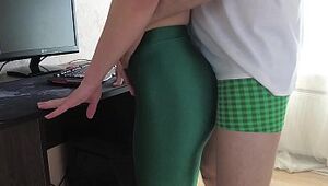 Russian Gal Sasha Bikeyeva - Home flick of a Gal in green stretch pants