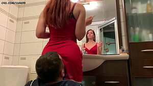 Dominatrix Sofi in Crimson Sundress Use Stool Sub - Overlook Pussy-smothering Female dom (Preview)