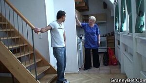 Picking up and screwing ash-blonde grandma from behind
