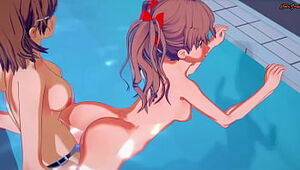 Misaka Mikoto belt dick boinks Shirai Kuroko in a swimming pool - A Confident Magical Index Hentai.