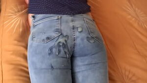 58-year-old Mexican mom in her bedroom, highly excited, she calls the spouse of the worker to record what she drains a few times and asks him at the end to jizz on her arse with the denim on