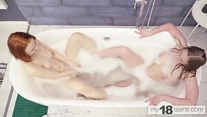 MY18TEENS - 2 all girl femmes bang in the tub and in the bedroom