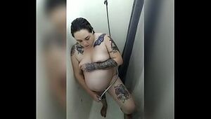 Hidden camera catches knocked up Missc101 pleasing with herself in the bathroom