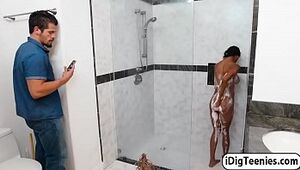 Nia pummeled by her stepbro in the bathroom