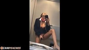 Campeaches - *MUST SEE* Steaming Stewardess Live on public vapid flight jacking naked