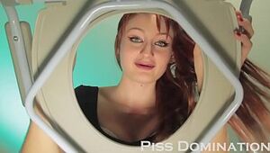 Wondrous ginger-haired Violet Monroe gives an unbelievable blow-job and makes you see then pisses on your face her abjected rest room victim